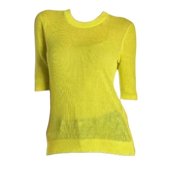 Veronica Beard Womens Chartreuse Crew Elbow Sleeve Linen Blend Sweater Sz S New - Picture 2 of 9